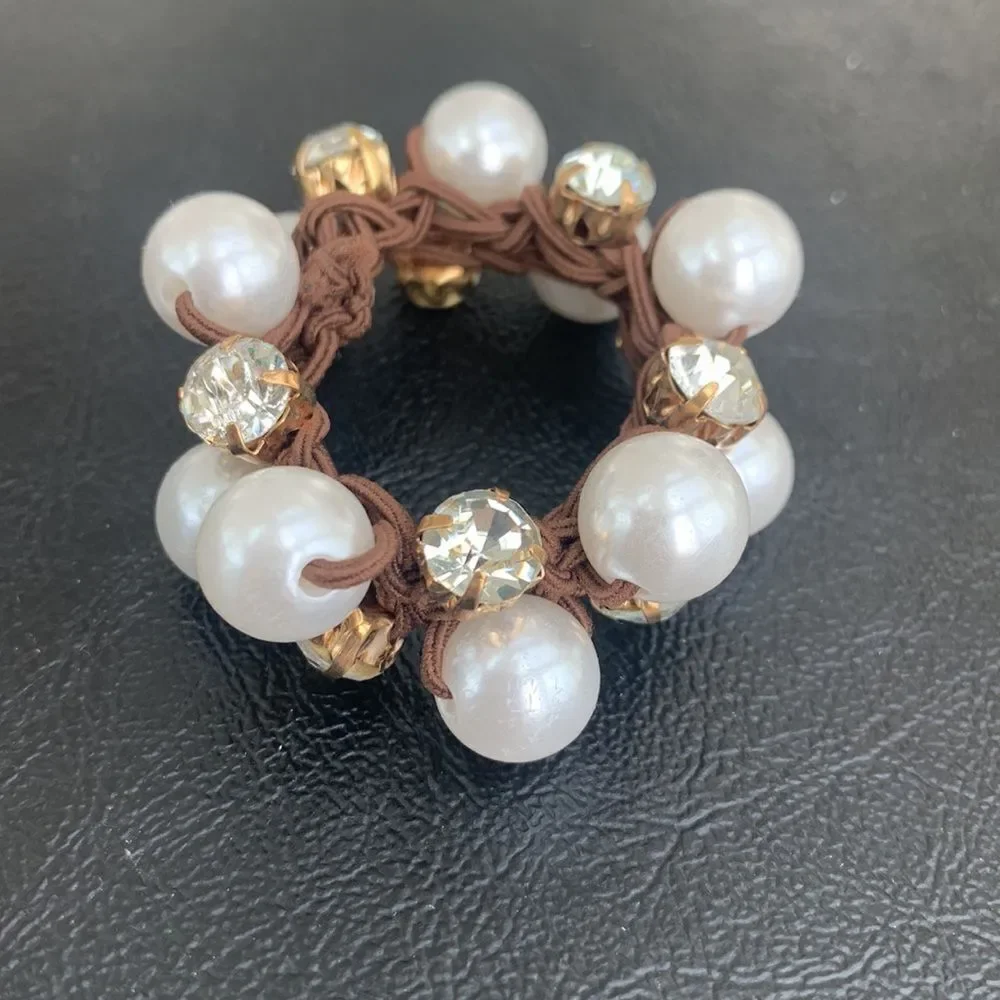 Set of 3 Pearl and Crystal Hair Ties Elastic Band Scrunchies